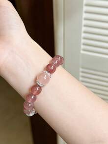 Cirelle Natural Strawberry Crystal Bracelet Set - Pink & White Crystal For Love & Luck, Crystal Healing Jewelry For Daily Wear & Gift - Multicolor - View 6