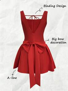 Olithes 女士红色蝴蝶结装饰连衣裙，冬季和新年 - 紅色 - 查看 2