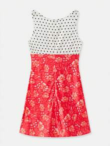 lacRébo 波点胸前印花裙摆迷你连衣裙，春夏法式巴黎风波点连衣裙，缎面连衣裙，度假连衣裙，碎花连衣裙，外出连衣裙 - 彩色 - 查看 7