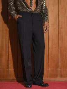 AKNOTIC Business Casual 男士休闲纯黑色长裤，男友礼物，适合约会、聚会、通勤、居家穿着，百搭新款，宽松版型，舒适日常穿着 - 黑色 - 查看 7