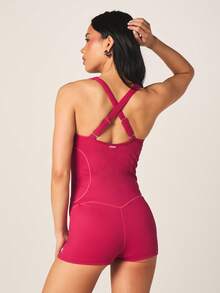 Missguided x Playboy Bộ áo liền quần thể thao ôm sát, khóa kéo phía trước, phần ngực nhún bèo và dây đeo chéo phía sau. - Ngọn lửa đỏ tươi - Xem 3