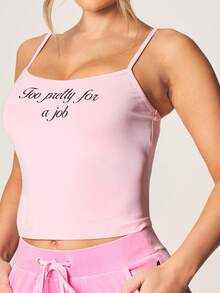 MISSGUIDED Too Pretty For A Job Slogan Cami Top With Thin Straps And Square Neckline For Casual Summer Wear - Pink - View 5