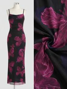 EastFlair Vestido de mujer con escote en pico y corte evasé con estampado floral - Negro - Ver 7