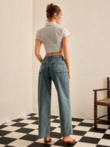 EURMUSE 100% Cotton LOW RISE WIDELEG CUT WHITE JEAN - Light Wash - View 5