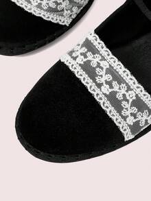 CUCCOO DOLLMOD Giày bệt nữ cổ điển màu đen nhung viền ren, quai đơn. - -12 màu đen - Xem 7