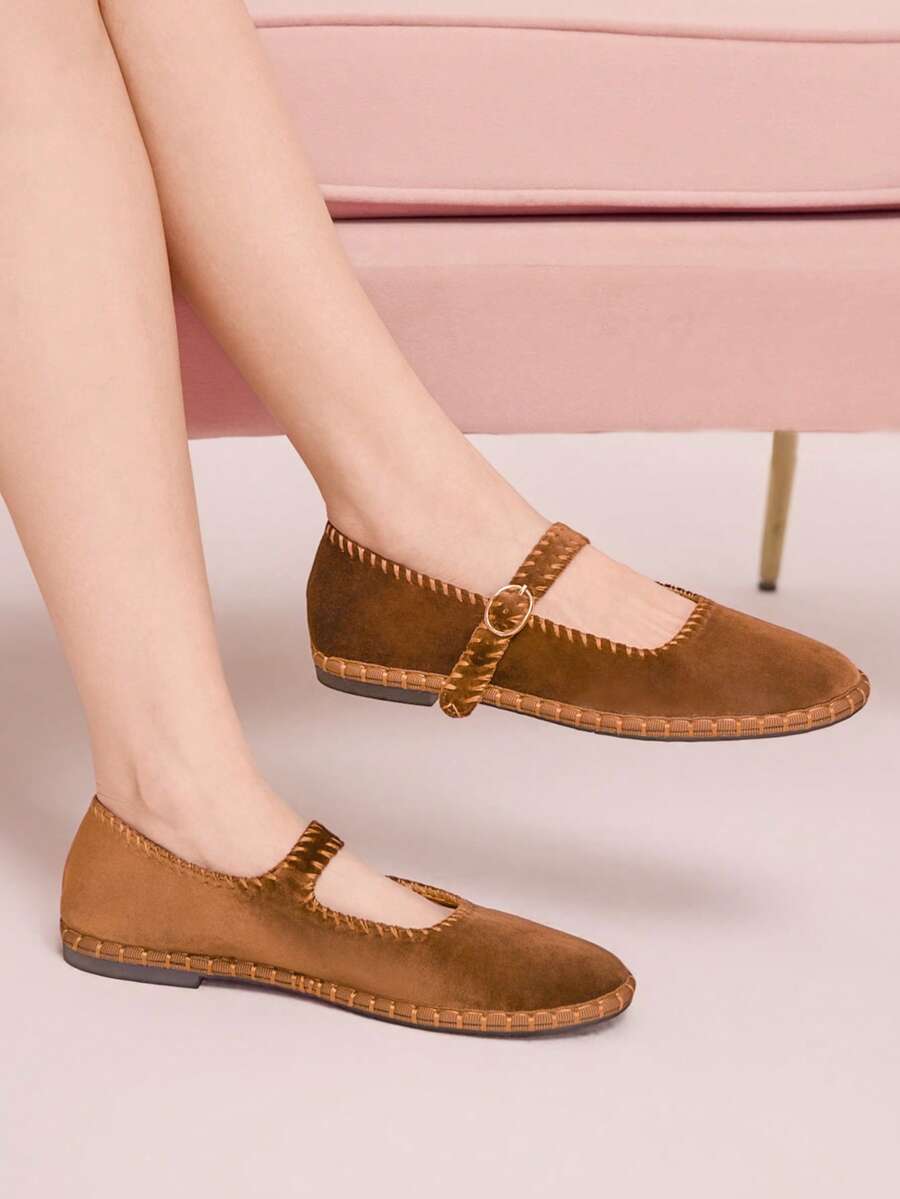 CUCCOO DOLLMOD Giày bệt nữ cổ điển màu nâu nhung, quai đơn, thích hợp cho mùa xuân. - - 13 màu nâu. - Xem 1