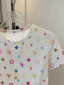 Resyla Women's Casual All-Over Print Short Sleeve T-Shirt, Summer - Multicolor - View 3