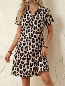 EMERY ROSE Leopard Print Casual Batwing Sleeve Dress, Summer,Summer Dresses For Women - Multicolor - View 3