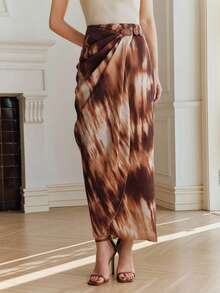 Anewsta 女士休闲扎染裹身裙，夏季 - 棕色 - 查看 5