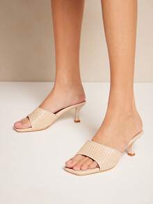 SHUZIA Giày sandal cao gót đế xuồng bằng sợi PP mềm mại, thoải mái dành cho nữ. - Màu be - Xem 2