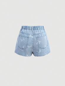 SHEIN Girlism 少女Y2K浅色水洗牛仔短裙，春假风，不对称下摆，腰部系带，适合春夏季节，波西米亚风，复古/海滩/海边/优雅毕业季，休闲，暑假，春季，海滩，假期，情人节，暑假，海滩度假 - 藍色 - 查看 2