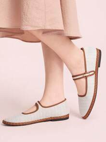 CUCCOO DOLLMOD Women's Shoes Classic White Contrasting Color Along The Edge Mary Jane Flats Spring Shoes - White - View 5