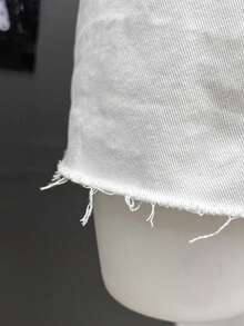 SHEIN HypeZone Y2K Fashion Casual Woven Strap White Denim Bib Shorts - White - View 6