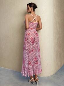 SHEIN Glamour 女士优雅性感网纱波点吊带荷叶边薄纱连衣裙 - 彩色 - 查看 2