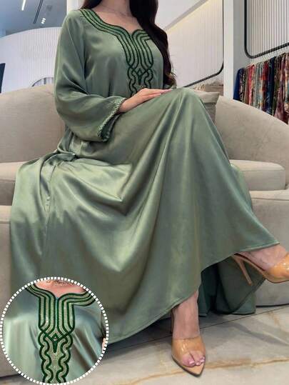 Al Najma Women's Elegant Party Beaded Ribbon Decor Arabic Style Dress