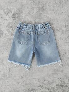 Bubblio Young Boy蓝色牛仔破洞宽松短裤 - 淺色水洗藍 - 查看 6