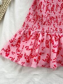 SHEIN Unity Vestido curto feminino de verão com estampa floral miúda, modelo tomara que caia, justo ao corpo, romântico e perfeito para férias. - Multicolorido - Ver 4