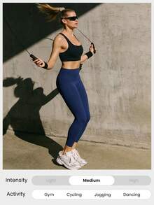 GLOWMODE 24" FeatherFit™-Sculpt Sweat-O-Clock Compressive Anti-Roll Tummy Control No Front Seam Side Pockets Leggings Low Impact Training Running Workout Gym - Dark Blue - View 9