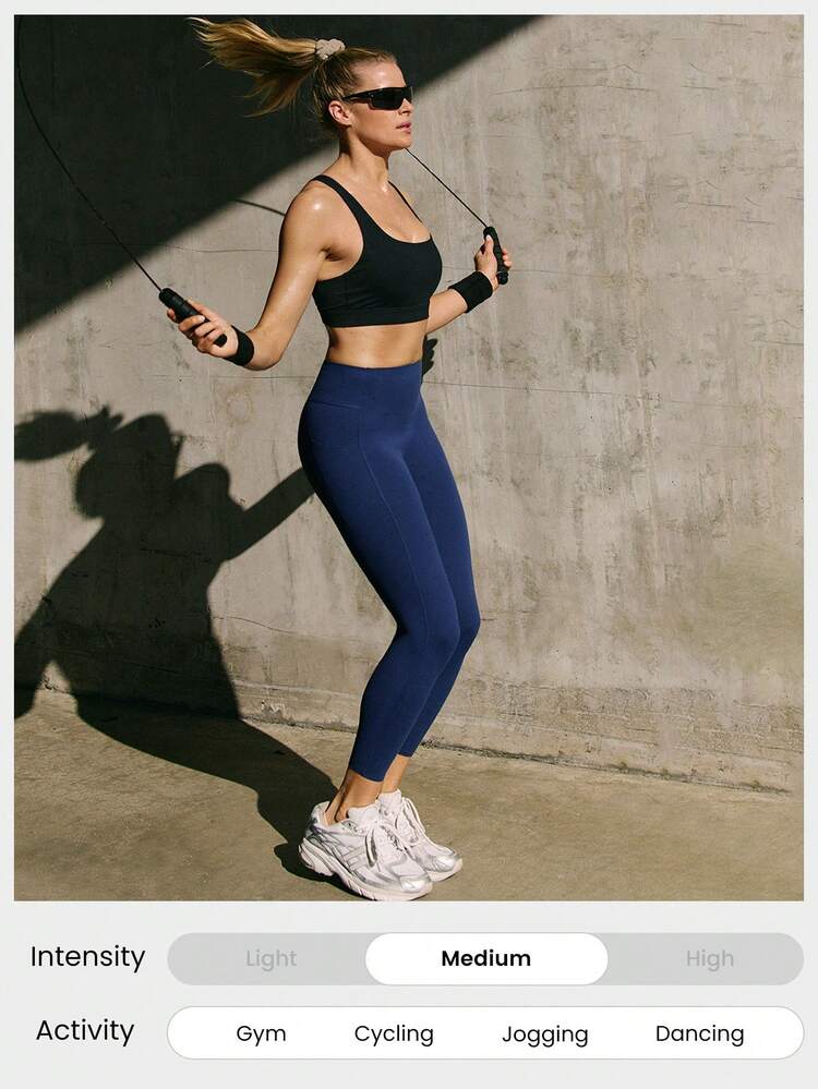 24" FeatherFit™-Sculpt Sweat-O-Clock Compressive Anti-Roll Tummy Control No Front Seam Side Pockets Leggings Low Impact Training Running Workout Gym