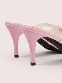 CUCCOO DOLLMOD Women's Cute Sweet Lace Bow Tie Pink Stripe High Heel Open Toe Sandals Summer - Pink - View 10
