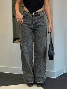 Bethéva High Waist Wide Leg Jeans - Light Grey - View 3