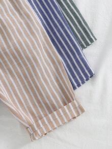 SHEIN 3件套男女宝宝通用服装，男宝宝休闲可爱百搭条纹缎带装饰松紧腰裤套装 - 彩色 - 查看 7