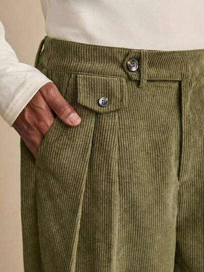 Business Casual AKNOTIC Men's Coffee-Colored Solid Corduroy Straight Leg Pants, Suitable For Christmas Party, Commute, Business, Autumn/Winter, Boyfriend Gift, Holiday Warm