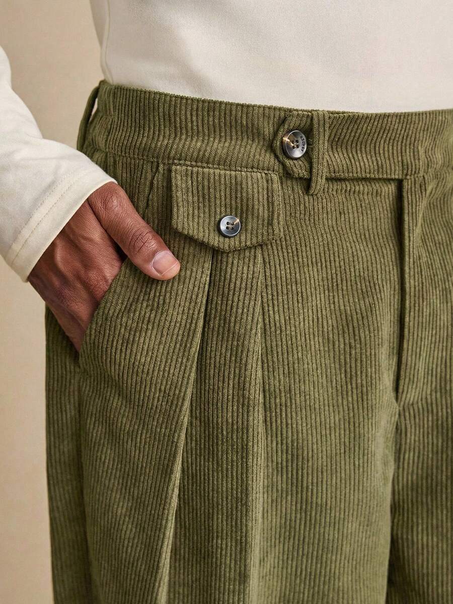 Business Casual AKNOTIC 男士咖啡色纯色灯芯绒直筒裤，适合圣诞派对、通勤、商务、秋冬季节、送给男友的礼物、节日保暖穿着