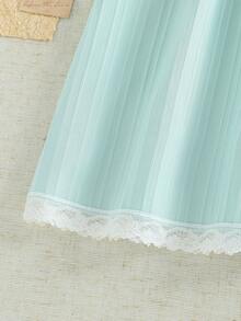 SHEIN Đầm hè màu xanh nhạt pha lục lam tay phồng viền ren cho bé gái, kiểu dáng ngọt ngào và dễ thương, thanh lịch và tươi tắn, thích hợp cho tiệc sinh nhật, mặc hàng ngày và đi nghỉ mát. - màu xanh lá - Xem 4