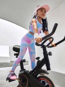 女童针织运动套装 - 透气、吸湿排汗、亲肤弹力面料，搭配时尚扎染印花，是跑步、骑行、网球、羽毛球、体操和舞蹈的理想之选。 - 彩色 - 查看 5