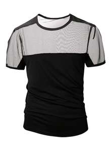 Manfinity AFTRDRK Men's Black Mesh Patchwork Breathable T-Shirt, Spring/Summer - Black - View 4