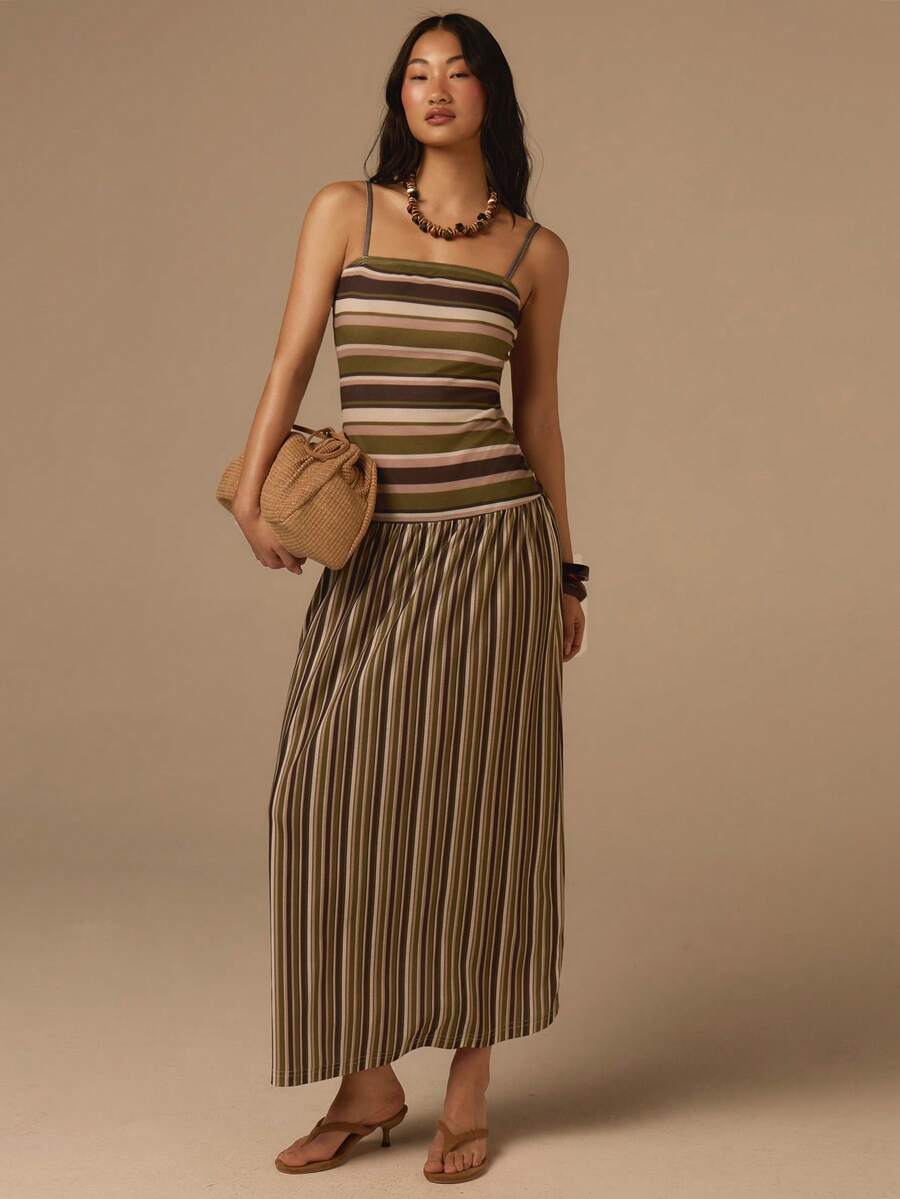 COSMINA Đầm không tay kẻ sọc in họa tiết thanh lịch dành cho nữ, đa năng, thích hợp đi làm, công sở, đi chơi, đi biển, hẹn hò, dự tiệc tối, mùa xuân. - Nhiều màu - Xem 1