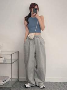 DAZY Blusa de mujer de unicolor con cuello redondo, de uso versátil y casual para uso diario - Azul - Ver 5
