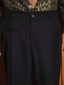AKNOTIC Business Casual 男士休闲纯黑色长裤，男友礼物，适合约会、聚会、通勤、居家穿着，百搭新款，宽松版型，舒适日常穿着 - 黑色 - 查看 3