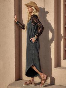 Wildy Bộ jumpsuit nữ phong cách BOHO giản dị kiểu miền Tây nước Mỹ cổ điển, nhuộm tie-dye rách rưới, ống rộng, có túi, không tay, thích hợp mặc hàng ngày vào mùa xuân hè. - màu đen - Xem 5