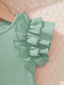 SHEIN Newborn Baby Girl Cute Summer Red Ruffled Romper - Green - View 6