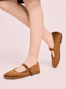 CUCCOO DOLLMOD Giày bệt nữ cổ điển màu nâu nhung, quai đơn, thích hợp cho mùa xuân. - - 13 màu nâu. - Xem 3