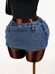 Mistrie Quần short denim dáng ôm, thoải mái dành cho nữ, thích hợp cho mùa hè. - Màu xanh lam - Xem 4