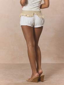 MUSERA Mid Waist Layered Lace Ruffle Hem Bloomer Style Micro Mini Shorts Cute Spring Holiday Girly Sugar Salt - Multicolor - View 5