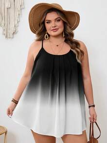 SHEIN CURVE+ Curve 尺码 US22 音乐节、海滨度假、波西米亚风女士渐变休闲百搭日常吊带背心 - 黑與白 - 查看 7