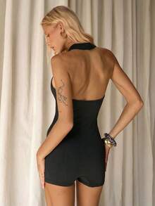 TRNVIE Women's Black Cheongsam Collar Backless Teardrop Cutout New Chinese Style Sexy Gold Backless Sleeveless Elastic Waist Jumpsuit, Casual, Commute, Street Party, Sports - Black - View 2