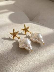 Resyla Gold Plated Starfish Spiral Drop Earring Summer Beach Jewelry For Women - Starfish Spiral Earring - View 6