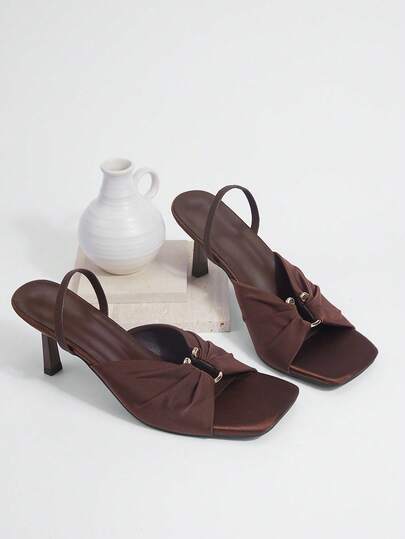 Enchnt Sandalias de moda con tacón fino y punta cuadrada, sandalias abiertas y sexys con correa elástica para mujer