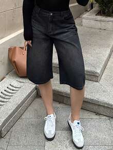 Dazy Plus Quần jeans nữ cỡ lớn, ống rộng, dáng suông, dài đến 7/8, kiểu vintage, thích hợp cho mùa xuân/hè. - màu đen - Xem 5