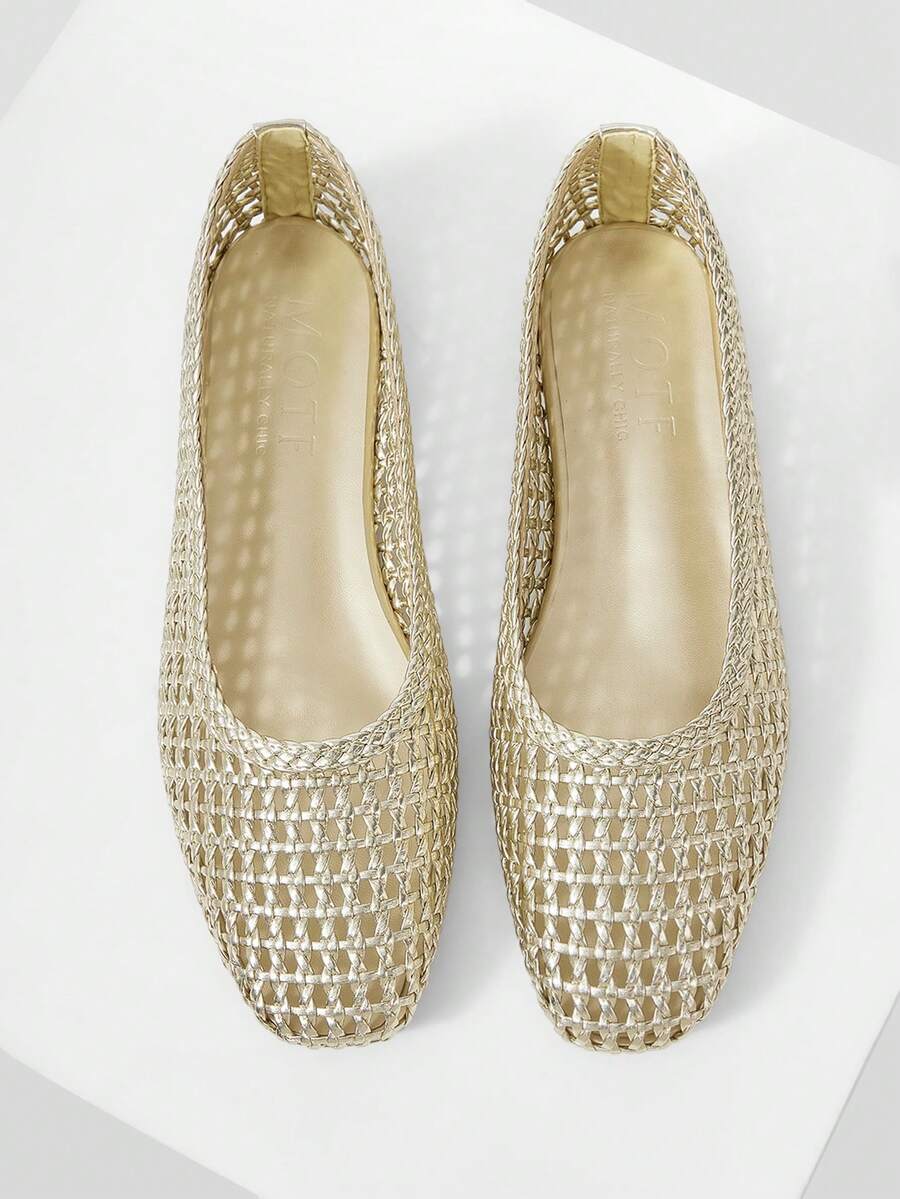 MOTF MUJERES BAILARINAS DE PUNTA CUADRADA TRENZADAS - Dorado - Ver 1