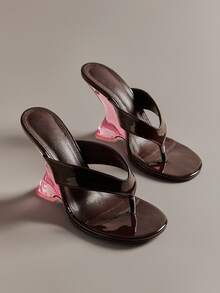 Hauture 女士时尚休闲套脚人字拖坡跟凉鞋 - 巧克力棕 - 查看 4