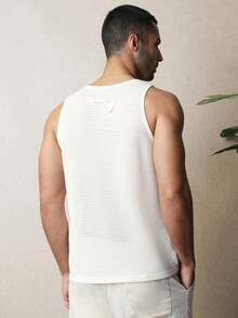 SUMWON 宽松V领无袖镂空针织背心，扎染图案，夏季休闲纯色款 - 白色 - 查看 2