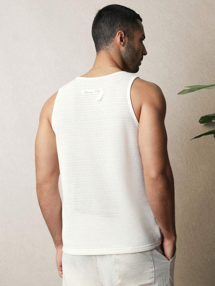 ボックスフィットVネック透かし編みニットタンクトップ