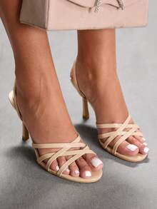 CUCCOO SZL 女士时尚日常穿搭高跟凉拖鞋 - 杏色 - 查看 8