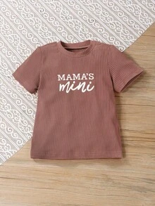 SHEIN Vintaside Kids Cô Gái Trẻ In thư Ngắn tay Áo thun Và Bộ quần short - Màu Hồng  San hô - Xem 3